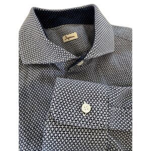 Ingram Italy Blue Geo Shirt Men's L 16.5 42 Spread Collar Cotton Smart Casual